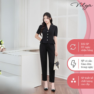 Set Bộ Áo vest kí giả nữ VILYA cổ ve tay bồng ngắn dáng peplum VM24-181
