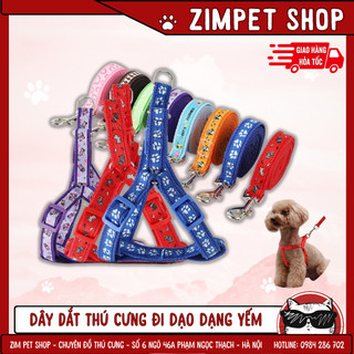 Dây dắt yếm zichen cho chó mèo - Dây dắt vải kèm vòng cổ và chuông cho chó mèo từ 1-5kg - Dây dắt yếm