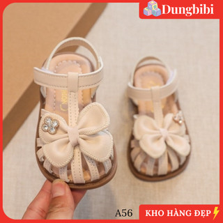 A56 Dép rọ bé gái, sandal đế mềm đính nơ xinh xắn cho bé gái size 21-26