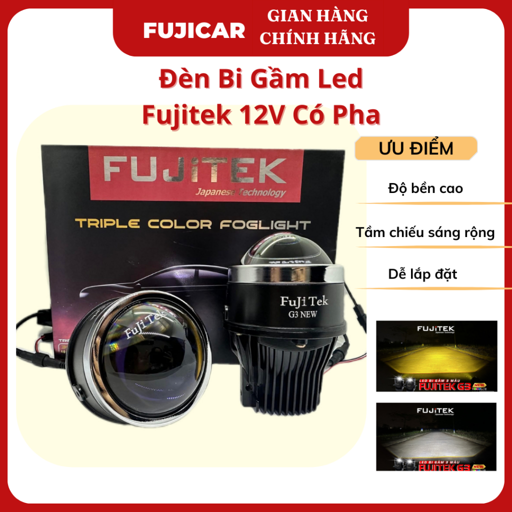 Đèn Bi Gầm Led Fujitek 💟𝑭𝑹𝑬𝑬𝑺𝑯𝑰𝑷💟 Đèn bi gầm ô tô 12V Có Pha Cos Một Màu Và 3 Màu Chống Chói Mắt