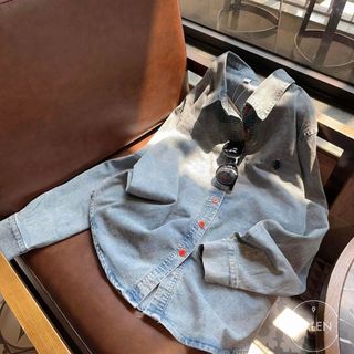 Áo smi denim thêu ngựa