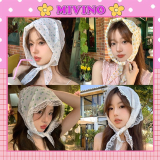 Khăn turban Mivino khăn phối ren hoa hình tam giác buộc tóc đi biển đi chơi đi dã ngoại thời trang nữ tính BD26