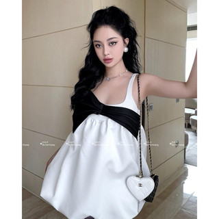 Đầm đi chơi chân bồng đính nơ tiểu thư kèm ảnh cận chất