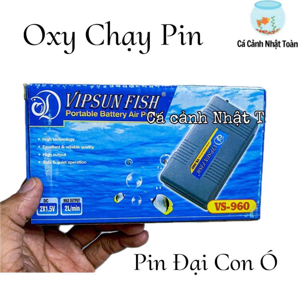 Máy Tạo Oxy Bằng Pin Cho Bể Cá Cảnh VS 960 Vipsun (Tặng kèm dây và sủi oxy)