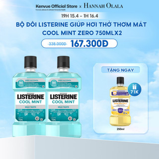  Bộ 2 Chai NSM Listerine Giúp Hơi Thở Thơm Mát Cool Mint Zero 750mlx2+Gum Care 250ml