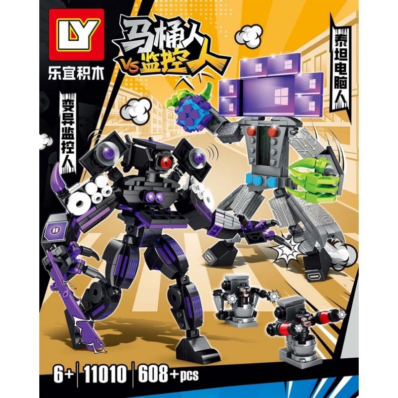 Bộ xếp hình skibidi toilet mã 11010, 608 pcs, titan computer man vs mutation man, 4 nhân vật