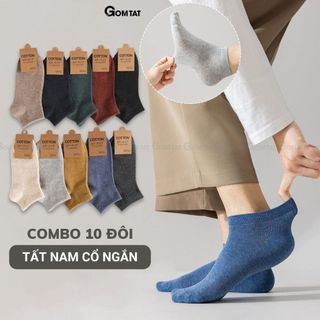 Set 10 đôi tất vớ nam nữ cổ ngắn nhiều màu GOMTAT, chất liệu sợi cotton êm chân, mềm mại thoáng mát - CB023-10DOI