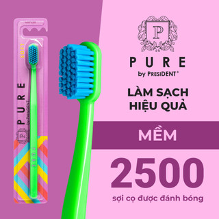 Bàn chải đánh răng PURE by President Lông bàn chải Mềm. Kiểu dáng phong cách. Làm sạch tinh tế, nhẹ nhàng - Lông Soft