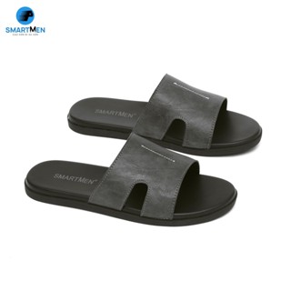 Dép nam quai ngang Da cao cấp SMARTMEN DE-08 Xám