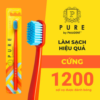 Bàn chải đánh răng PURE by President. Lông bàn chải Cứng. Làm trắng và sạch răng tinh tế, không làm tổn thương nướu.Hard