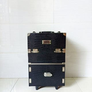 Cốp vali mini kéo Hana size 30x22x44, nhiều ngăn đựng mỹ phẩm, dụng cụ phun xăm, nối mi, nail....đen rắn