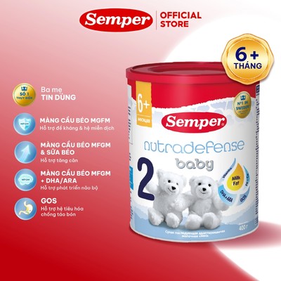 Sữa bột giúp bé tăng cân,dễ tiêu hóa, tăng đề kháng, phát triển trí não và chiều cao  Semper Nutradefense Baby 2 400g