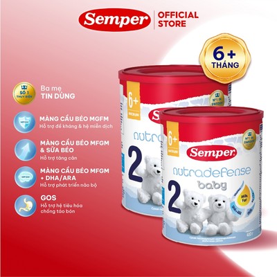 Combo 2 Sữa bột giúp bé tăng cân,dễ tiêu hóa, tăng đề kháng, phát triển trí não Semper Nutradefense Baby 2 400g/hộp
