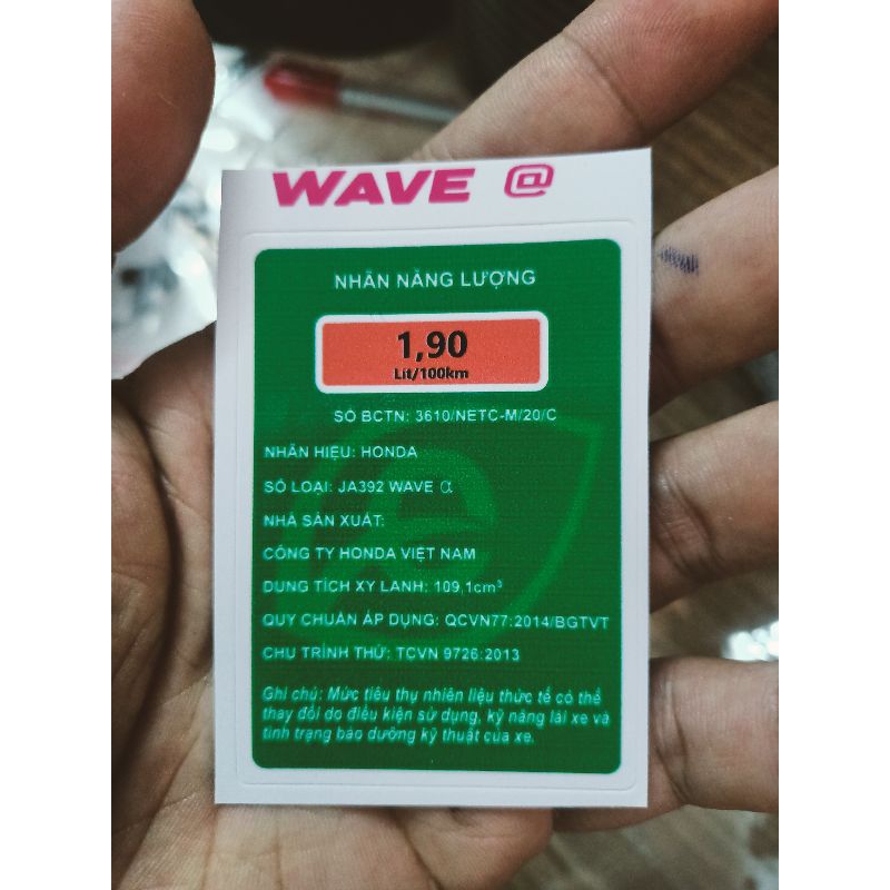 Tem nhãn dán năng lượng xe Wave