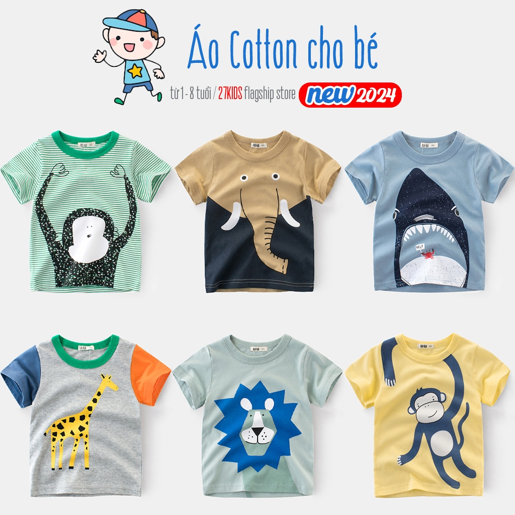 Áo thun bé trai EROKIDS áo phông cho bé trai hình thú đáng yêu chất cotton hàng xuất Âu Mỹ