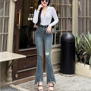 40-70kg Quần Jeans Nữ Lưng Siêu Cao Lai Lưng Tua Rua