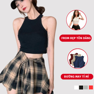 Áo croptop ba lỗ sát nách nữ vải thun co dãn ôm body, áo thun body nữ form croptop sát nách ba lỗ nữ