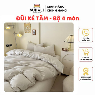 Đũi kẻ tăm - bộ 4 món cotton đũi kẻ tăm suhali.shop