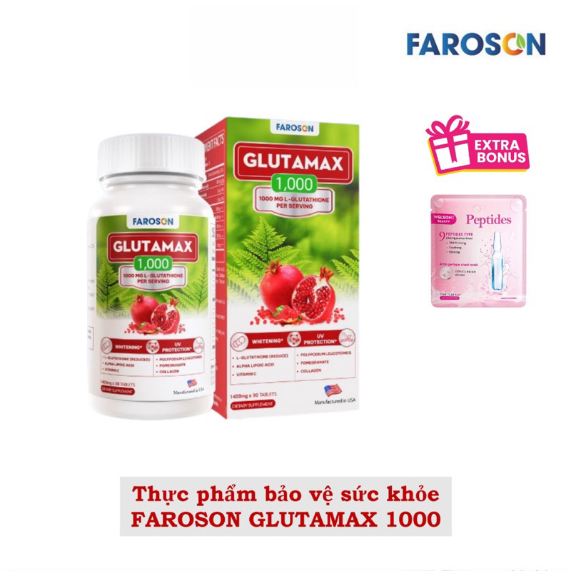 (Hàng C.Ty + Tặng mask) Viên Uống Giảm Nám Trắng Da Chống Nắng Faroson Glutamax 1000