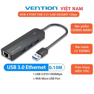 HUB USB 3.0 + Lan Rj45 Vention, có nguồn hỗ trợ. Bảo hành 12 tháng