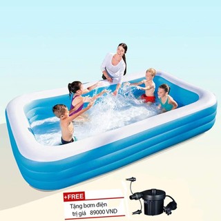 Bể Bơi phao bơi cỡ lớn 1m5-1m8-2m1-2m6-2m9 3 tầng có đế chống trượt 3 tầng siêu giày kèm bơm điện