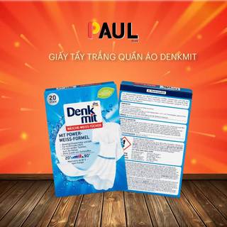 Giấy tẩy trắng quần áo denkmit hộp 20 tờ, giúp tẩy trắng quần áo, giữ màu trắng sáng như mới