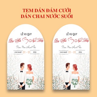 Combo 50 tem bầu dán chai nước đám cưới | tem dán nước suối | tem trang trí cưới hỏi