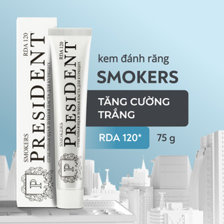 Kem đánh răng President Smokers - làm trắng răng, loại bỏ vết ố. Trung hòa mùi thuốc lá. Hơi thở thơm mát. RDA 120