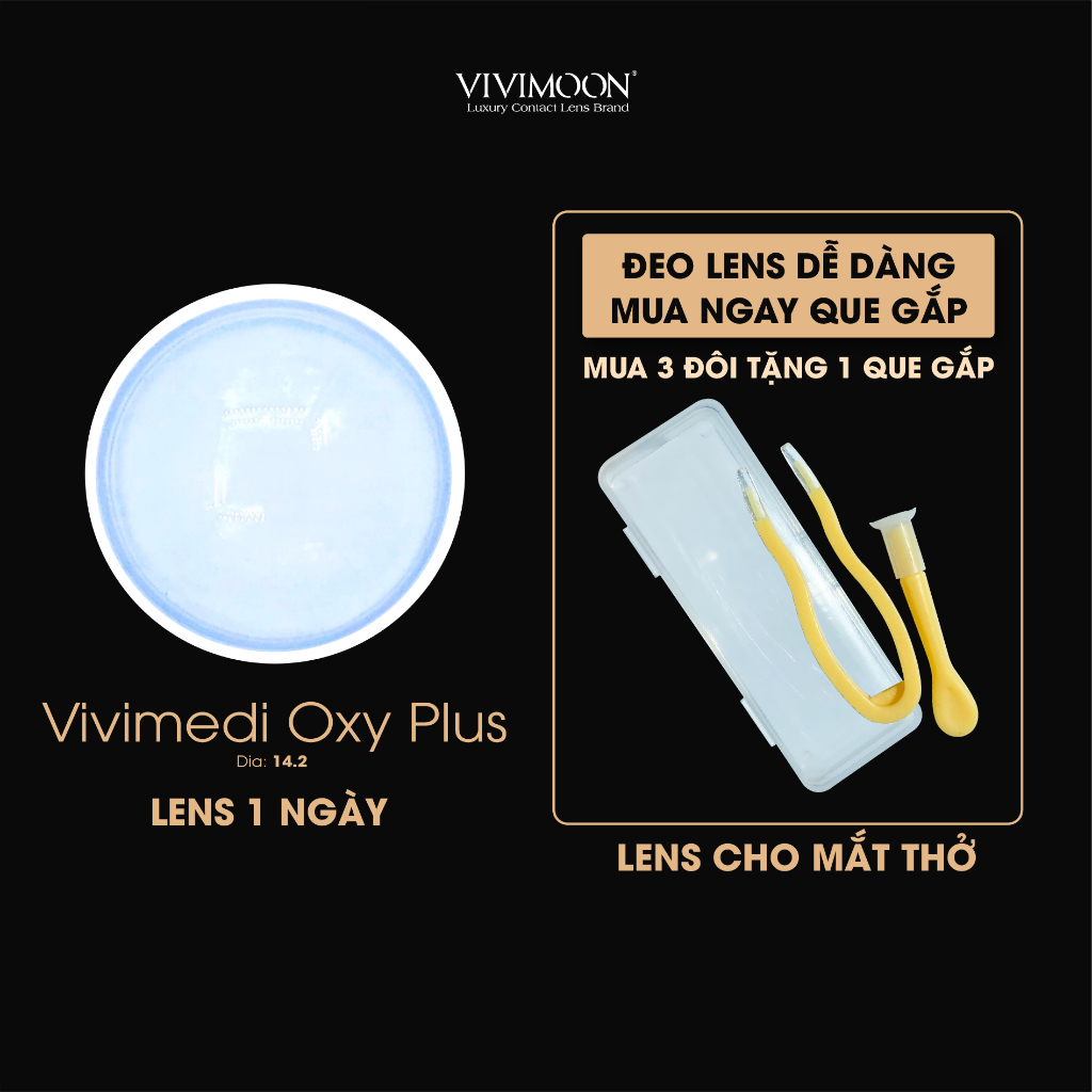 Kính áp tròng VIVIMOON LENS trong suốt cận 1 ngày cho mắt thở Vivimedi Oxy Plus 24h