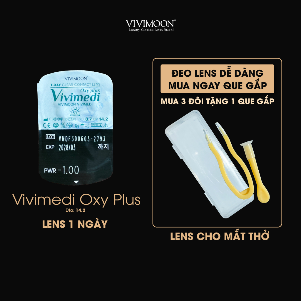 Lens 1 ngày cận trong suốt kính áp tròng VIVIMOON cho mắt thở