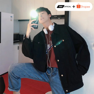 Áo khoác jeans đen nam nữ dáng rộng , form unisex  , vải bò không phải màu phù hợp cho học sinh sinh viên