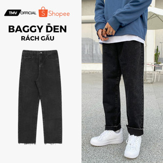 Quần baggy jeans đen nam nữ dáng suông , ống rộng không phai màu phong cách Hàn Quốc