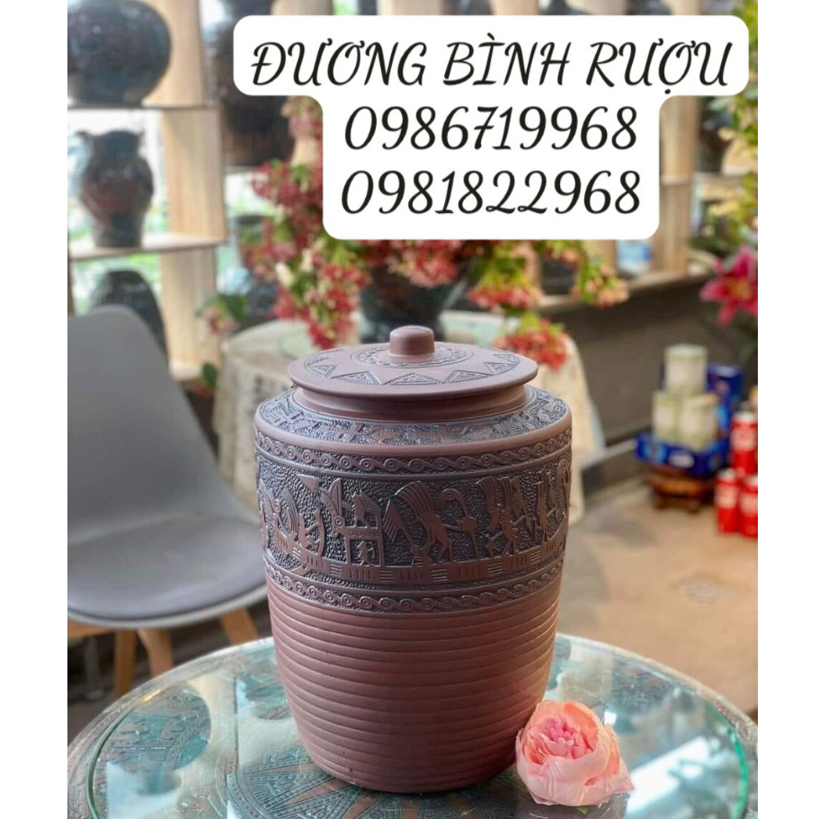 [ Hũ, Vò] Chum đựng gạo 5kg, 10kg hàng chính hãng Bát Tràng, chất liệu Gốm, họa tiết Trống Đồng cao cấp