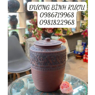 [ Hũ, Vò] Chum đựng gạo 5kg, 10kg hàng chính hãng Bát Tràng, chất liệu Gốm, họa tiết Trống Đồng cao cấp