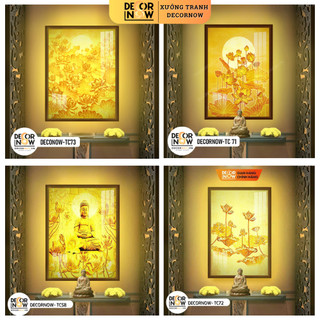 Tranh trúc chỉ bàn thờ đứng có đèn, đèn hào quang trúc chỉ in thờ phật xưởng tranh decornow xdcn-08