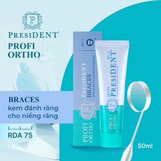 Kem đánh răng President PROFI ORTHO Braces cho răng niềng. Làm sạch mảng bám. Ức chế sự phát triển vi khuẩn. RDA 75