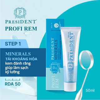Kem đánh răng President PROFI REM Minerals. Khoáng chất, tái khoáng hóa men răng. Giảm nhạy cảm. Ngừa sâu răng. RDA 50