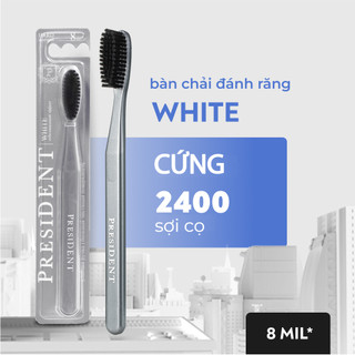 Bàn chải đánh răng President White. Độ cứng lông bàn chải Cứng. Hỗ trợ làm trắng răng, không làm tổn thương nướu. 8 MIL