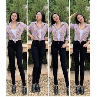 Quần Jeans Nữ Lưng Cao Màu Đen Tôn Dáng Chân Dài