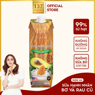 [HỘP 1 LÍT] Sữa Hạt Hạnh Nhân Bơ Và Rau Củ Nguyên Chất 137 DEGREES Ngọt Từ Mật Hoa Dừa (Không Đường)