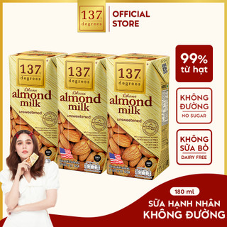 [LỐC 3 HỘP 180ML] Sữa Hạt Hạnh Nhân Nguyên Chất 137 DEGREES Không Ngọt (Không Đường) Healthy Dinh Dưỡng Thái Lan