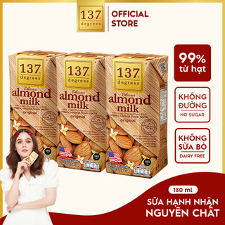 [LỐC 3 HỘP 180ML] Sữa Hạt Hạnh Nhân Nguyên Chất 137 DEGREES Có Vị Ngọt Từ Mật Hoa Dừa (Không Đườn