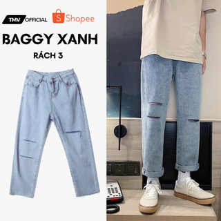 Quần jeans rách gối phong cách Hàn Quốc , ống đứng , form baggy không phai màu , hiphop V2