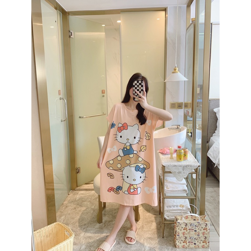 Váy ngủ, đầm thun Bigsize mặc nhà hoạt hình dễ thương chất thun 4 chiều, size 40kg - 90kg. Ship Hoả Tốc 30’