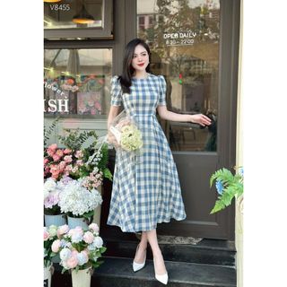 Váy kẻ kẻ caro tay bồng xinh yêu
