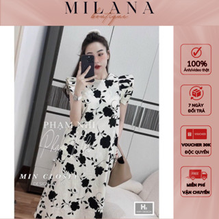 Váy bầu đẹp MILANA, đầm bầu dáng babydoll họa tiết hoa nhí thiết kế tay