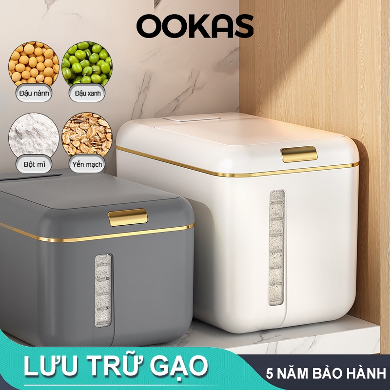 OOKAS Hộp Đựng Gạo Có Nắp Đậy Chống Bụi Chống Ẩm 10kg Có cốc đong