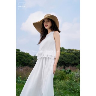 Mozz – Váy trắng maxi ba tầng, váy đi biển