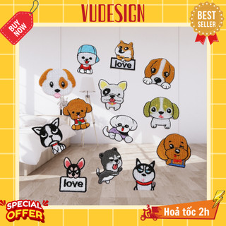 Sticker dán vải, sticker ủi thêu quần áo, balo hình con chó nhỏ cún dễ thương cute vudesign