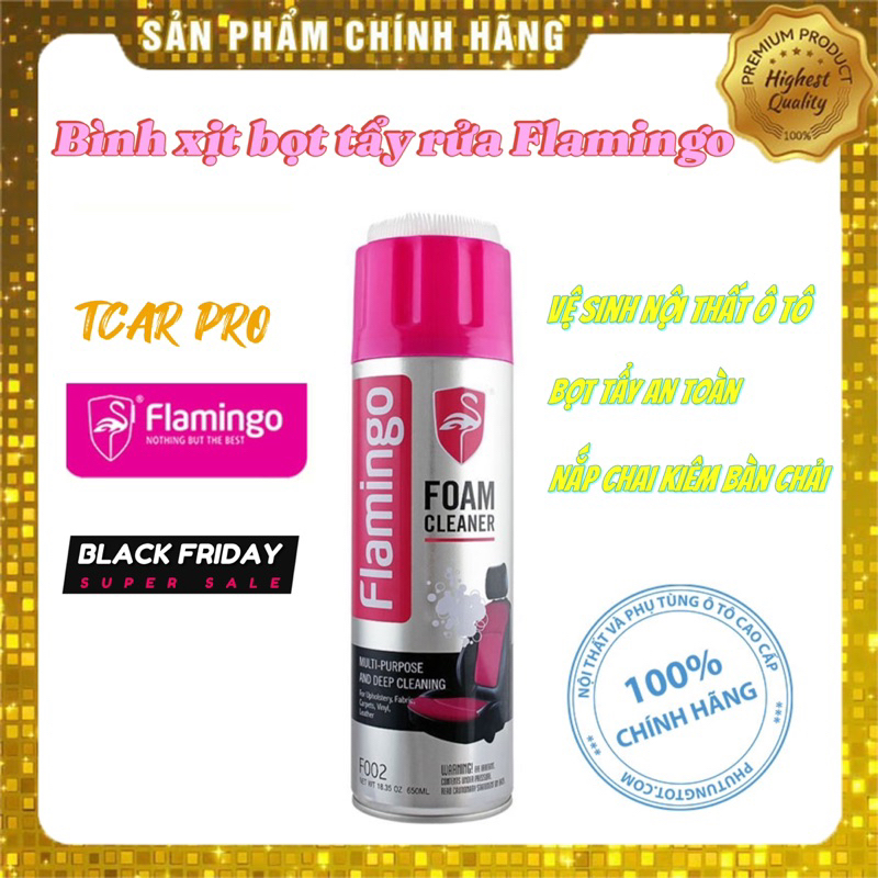 Chai Xịt Bọt Flamingo 650 ml Vệ Sinh Ghế Da và Nội Thất Ô Tô Xe Hơi Chính Hãng Flamingo